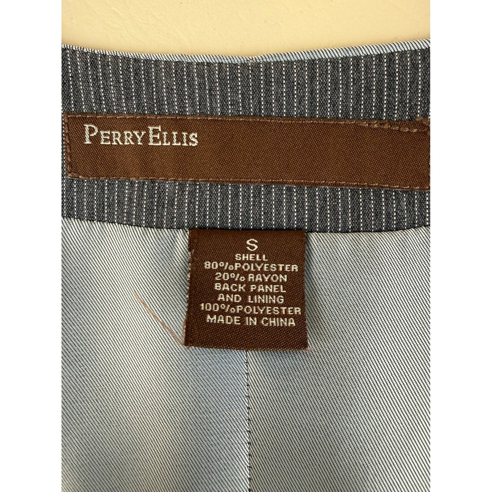 Perry Ellis Small Dark Academia Pinstripe Suit Vest Grey Rayon Blend - Picture 3 of 6
